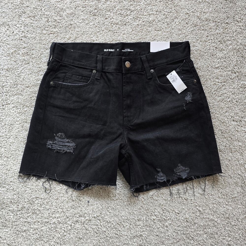 NWT Old Navy Women's Black High‑rise Slouchy Straight Shorts Size 28